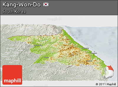 Physical Panoramic Map of Kang-Won-Do, lighten, semi-desaturated