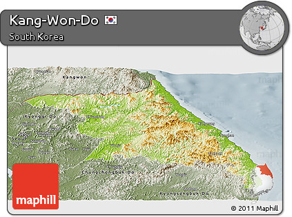 Physical Panoramic Map of Kang-Won-Do, semi-desaturated