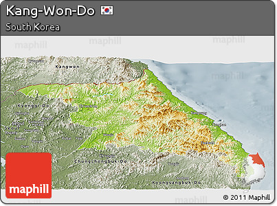Physical Panoramic Map of Kang-Won-Do, semi-desaturated