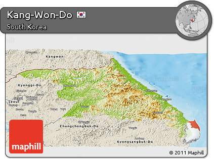 Physical Panoramic Map of Kang-Won-Do, shaded relief outside