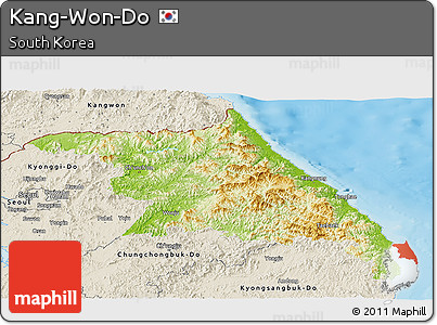Physical Panoramic Map of Kang-Won-Do, shaded relief outside