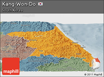 Political Panoramic Map of Kang-Won-Do, semi-desaturated
