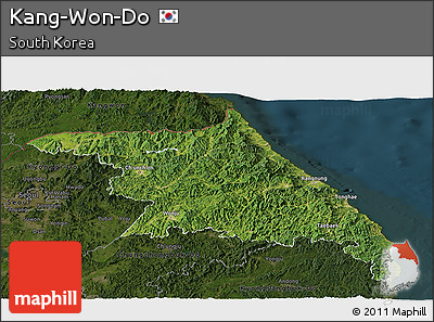 Satellite Panoramic Map of Kang-Won-Do, darken