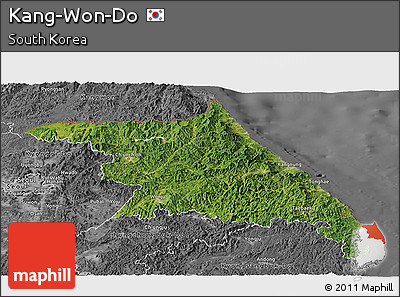 Satellite Panoramic Map of Kang-Won-Do, desaturated