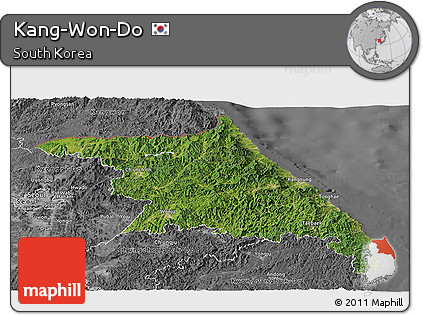 Satellite Panoramic Map of Kang-Won-Do, desaturated