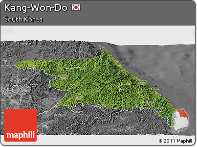 Satellite Panoramic Map of Kang-Won-Do, desaturated