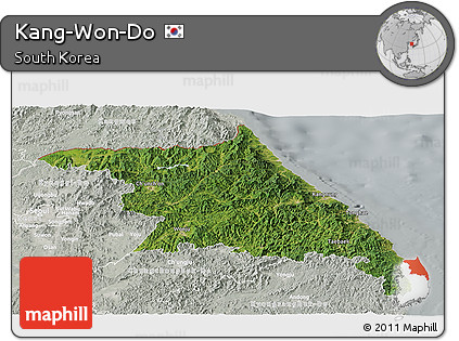 Satellite Panoramic Map of Kang-Won-Do, lighten, semi-desaturated