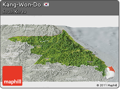 Satellite Panoramic Map of Kang-Won-Do, lighten, semi-desaturated
