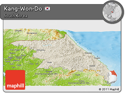 Shaded Relief Panoramic Map of Kang-Won-Do, physical outside
