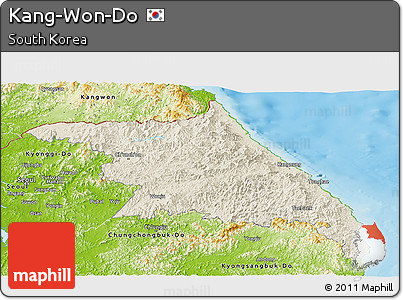 Shaded Relief Panoramic Map of Kang-Won-Do, physical outside