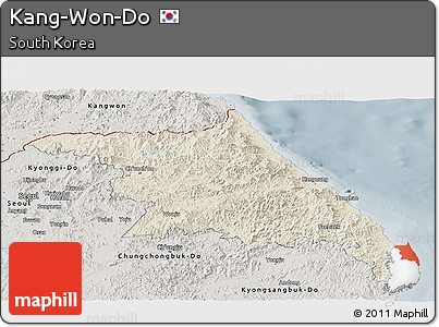 Shaded Relief Panoramic Map of Kang-Won-Do, semi-desaturated