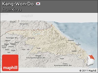 Shaded Relief Panoramic Map of Kang-Won-Do, semi-desaturated