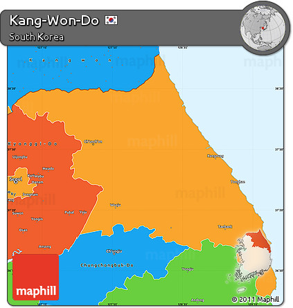Political Simple Map of Kang-Won-Do