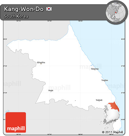 Silver Style Simple Map of Kang-Won-Do, single color outside