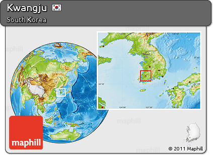 Physical Location Map of Kwangju, within the entire country