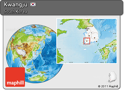 Physical Location Map of Kwangju, highlighted country