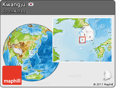 Physical Location Map of Kwangju, highlighted country