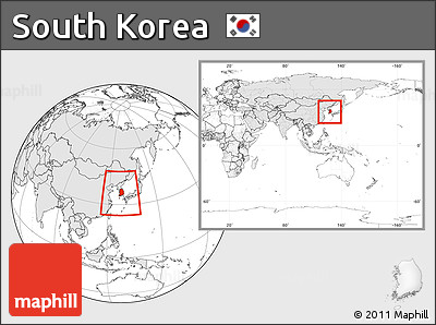 Blank Location Map of South Korea, highlighted continent, within the entire continent