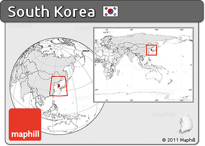 Blank Location Map of South Korea, highlighted continent, within the entire continent