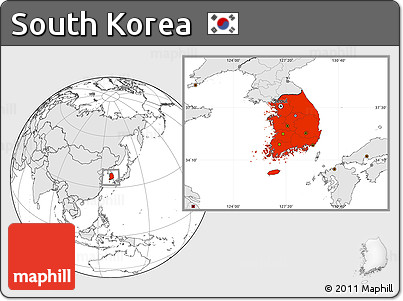 Blank Location Map of South Korea, highlighted continent