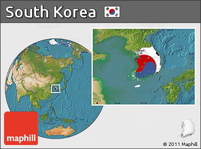 Flag Location Map of South Korea, satellite outside