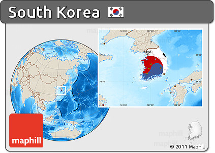 Flag Location Map of South Korea, shaded relief outside