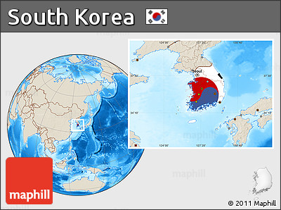 Flag Location Map of South Korea, shaded relief outside
