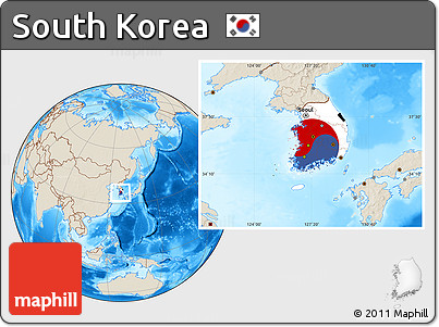 Flag Location Map of South Korea, shaded relief outside