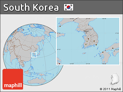 Gray Location Map of South Korea, hill shading inside
