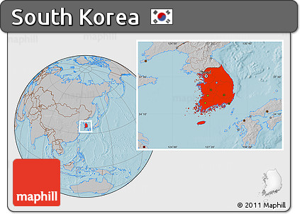 Gray Location Map of South Korea, hill shading