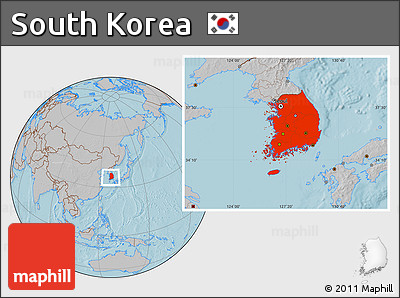 Gray Location Map of South Korea, hill shading