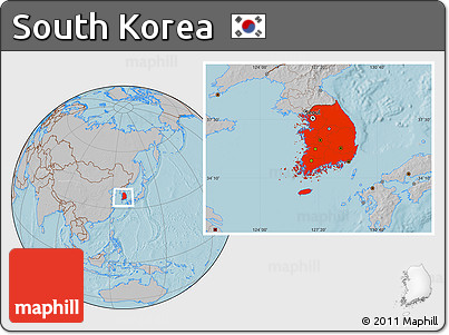 Gray Location Map of South Korea, hill shading