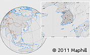 Gray Location Map of South Korea, lighten, desaturated, hill shading