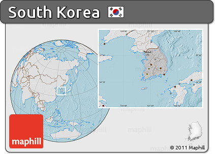 Gray Location Map of South Korea, lighten, land only, hill shading
