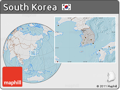 Gray Location Map of South Korea, lighten, land only, hill shading