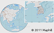 Gray Location Map of South Korea, lighten, land only, hill shading