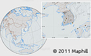 Gray Location Map of South Korea, lighten, semi-desaturated, hill shading