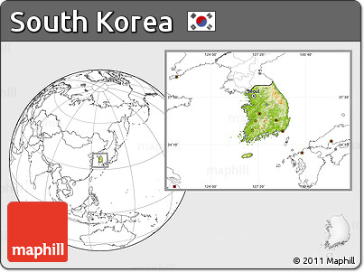 Physical Location Map of South Korea, blank outside