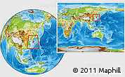 Physical Location Map of South Korea, within the entire continent