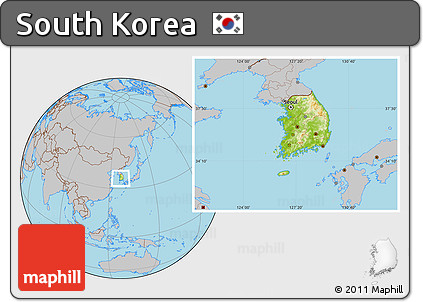 Physical Location Map of South Korea, gray outside