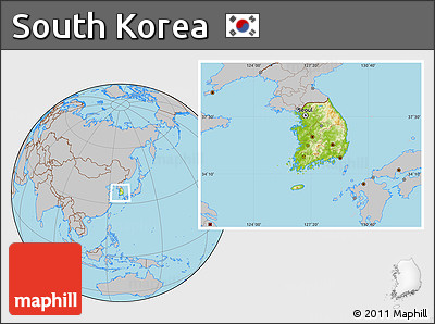 Physical Location Map of South Korea, gray outside