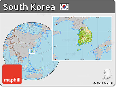 Physical Location Map of South Korea, gray outside