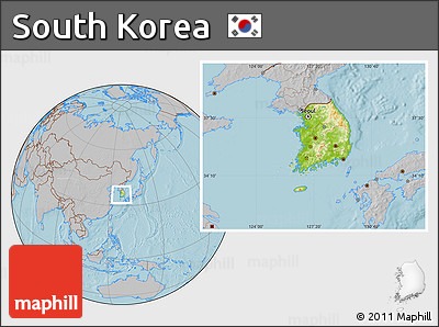 Physical Location Map of South Korea, gray outside, hill shading