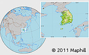 Physical Location Map of South Korea, gray outside