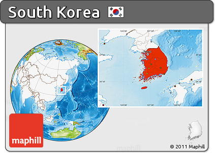 Physical Location Map of South Korea, highlighted continent