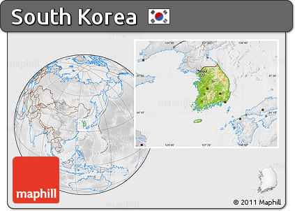 Physical Location Map of South Korea, lighten, desaturated