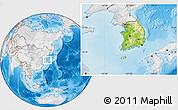 Physical Location Map of South Korea, lighten, desaturated, land only