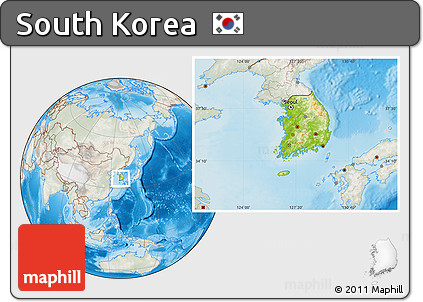 Physical Location Map of South Korea, lighten, semi-desaturated, land only
