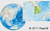 Physical Location Map of South Korea, lighten, semi-desaturated, land only