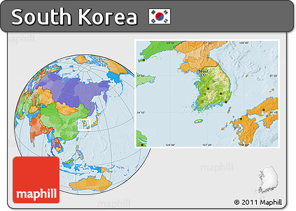 Physical Location Map of South Korea, political outside
